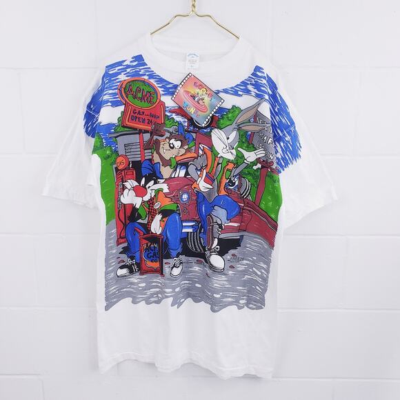Vintage Looney Tunes Shirt Mens XL Acme Gas Station Graphic Freeze 90s 1994 - Picture 2 of 14